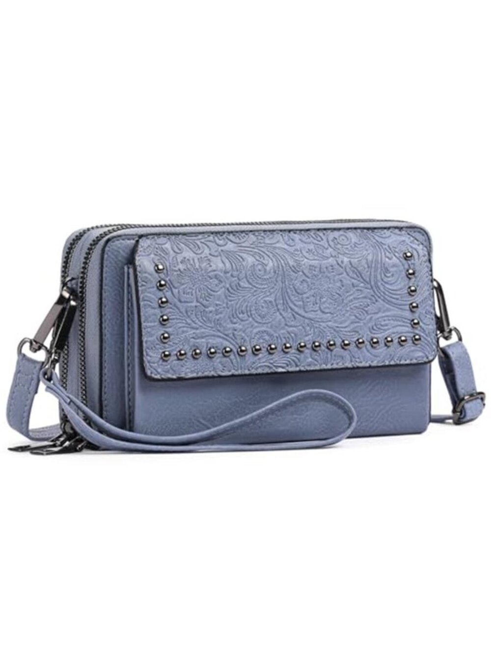 Baby Blue Crossbody Bag Women Small PU Leather Wristlet Phone Wallet Purse Zip